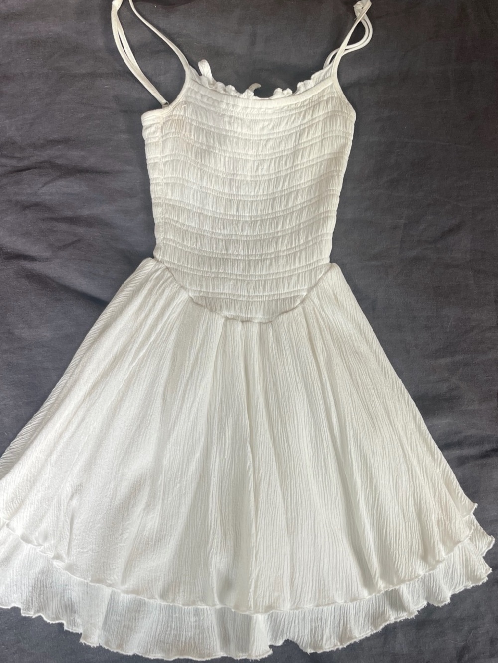 Garage White Smocked Sundress with Ruffle Hem